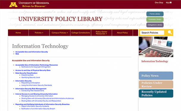 University of Minnesota Information Technology Policies page