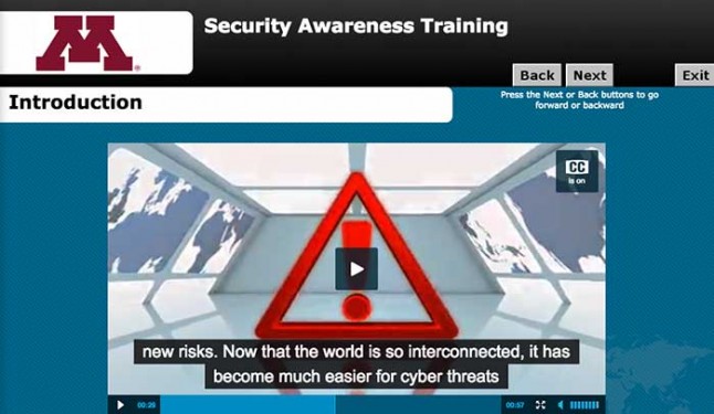 a screen from a required online information security awareness training for University of Minnesota staff