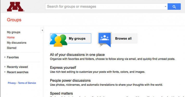 Google Groups at the University of Minnesota home page