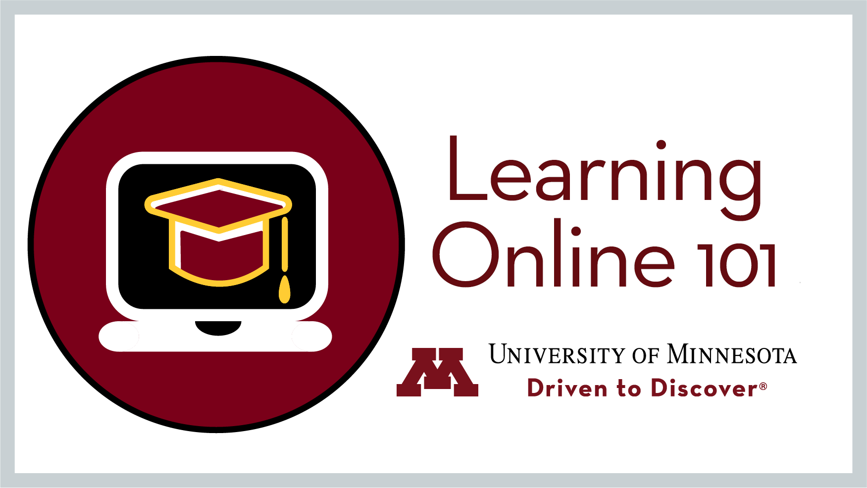 mortarboard displayed on an icon of a laptop next to text Learning Online 101
