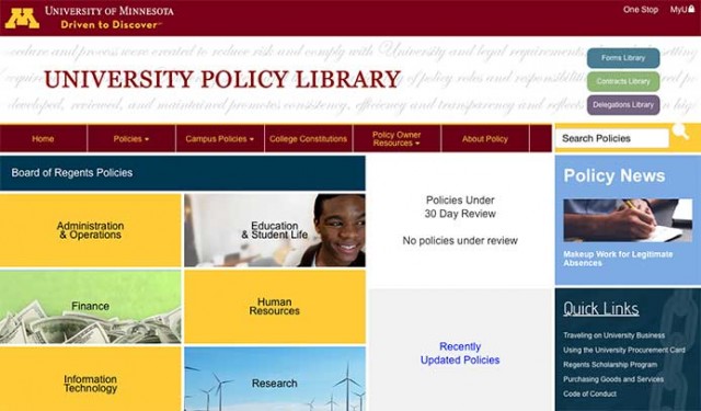 The University's Policy Library site was created in Drupal Enterprise