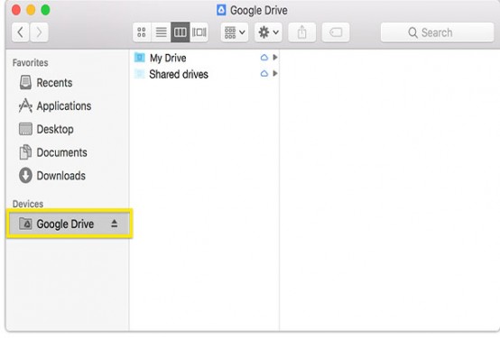 Google Drive File Stream interface