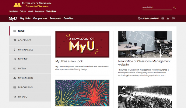 MyU home page on 10-23-17