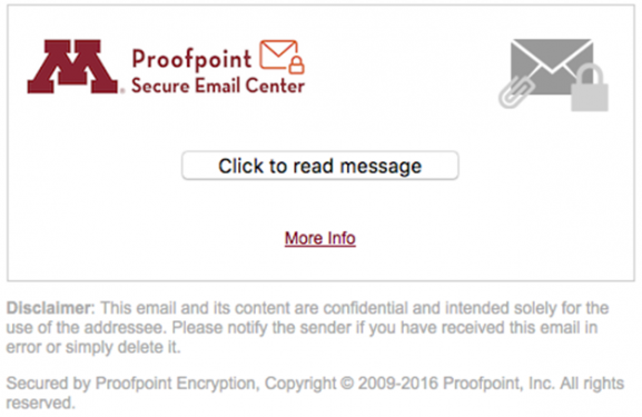screenshot of message that displays in Proofpoint when a user receives a secure email