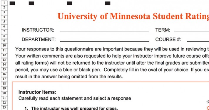 a portion of a sample University of Mnnesota student rating of teaching form