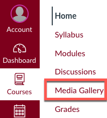 Media Gallery turned on in the Canvas course navigation menu