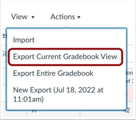 export current gradebook view highlighted with red circle