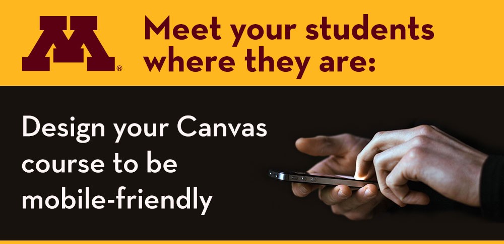 Lower right corner, hands using a mobile device. Text on screen: Meet your students where they are.