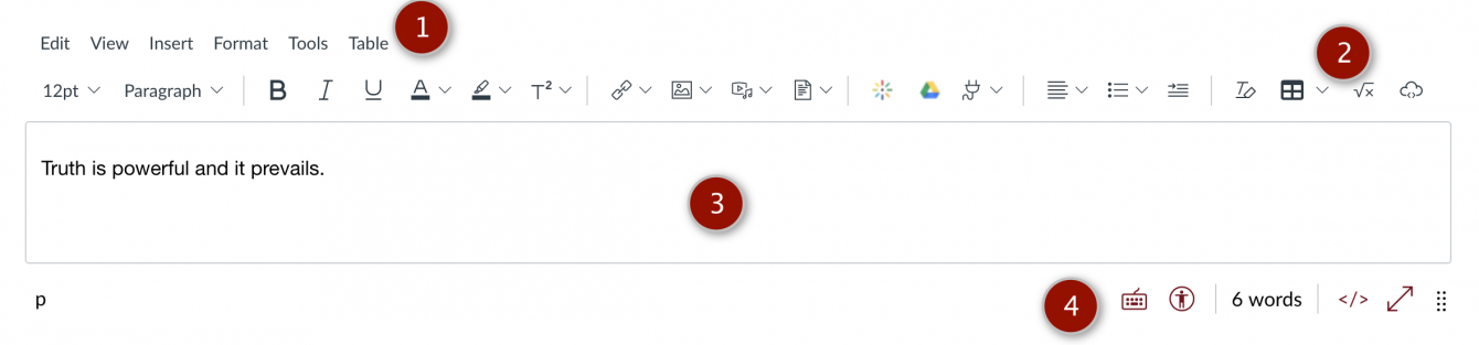 RCE beginning January 4, 2021 showing menu bar, toolbar, content field, and Accessibility Checker