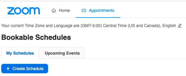 Zoom appointment scheduler in Canvas with Appointments highlighted