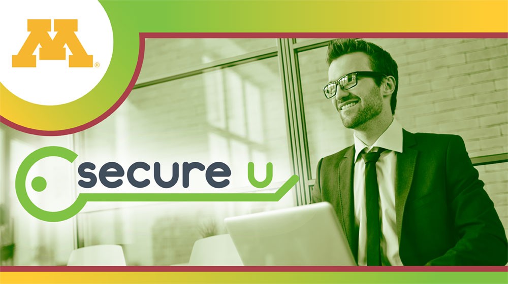 Man in glasses holding computer looking into the distance with Secure U logo overlaid