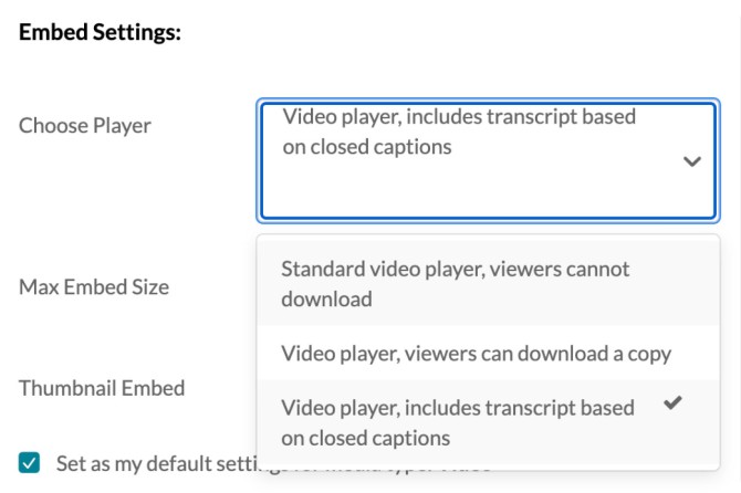 Choose player window is open showing the list of video player options