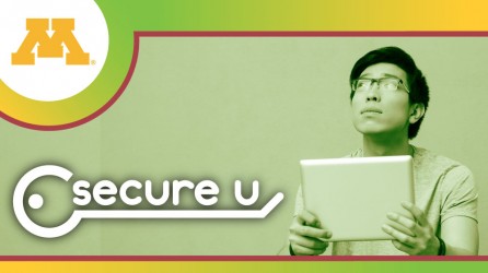Secure U graphic over a student on a laptop