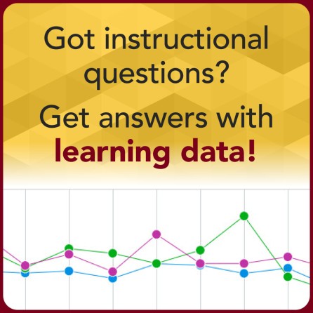 Got Instructional Question? Get Answers with Learning Data: "Got Instructional Question? Get Answers with Learning Data" on top half of image; bottom half of image is a scatterplot display