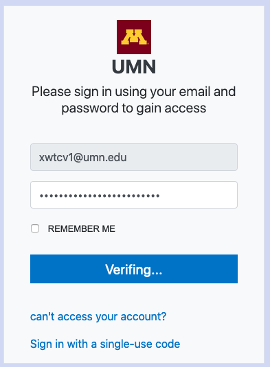 Fake UMN Google login pop-up window