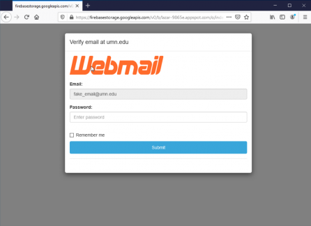 Screenshot of sloppy non-UMN login page titled Webmail