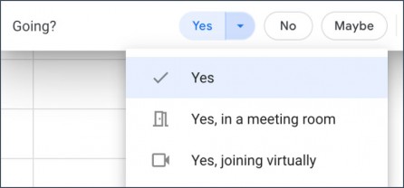 Options available when RSVPing to a Google calendar event