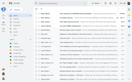 updated Gmail interface illustrates new and improved navigation bar on left-hand side of window